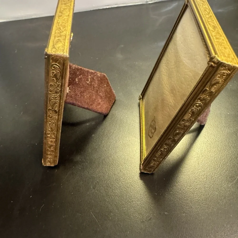 Vintage Carr Photo Frames 2 PC Ornate Embossed Brass / Tin  Gold Gilt